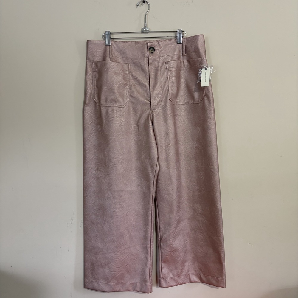 Anthropologie Maeve Colette Faux Leather Pants Wide Leg Vegan Pink Size 32 NEW